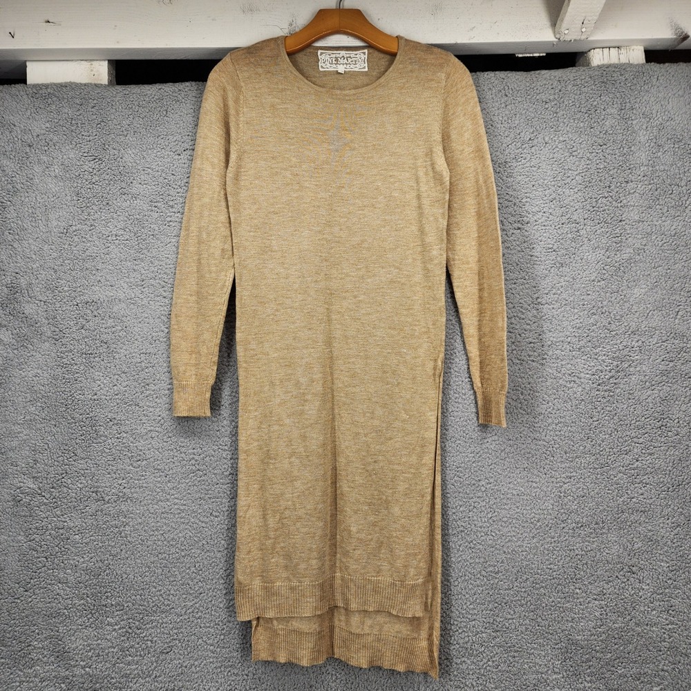 Pink Martini Size XS Tan‎ Marl Knit Long Sleeve High Low Crew Neck Sweater Dress